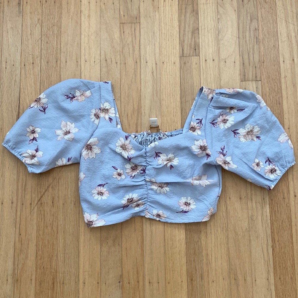 Light Blue Floral Crop Top